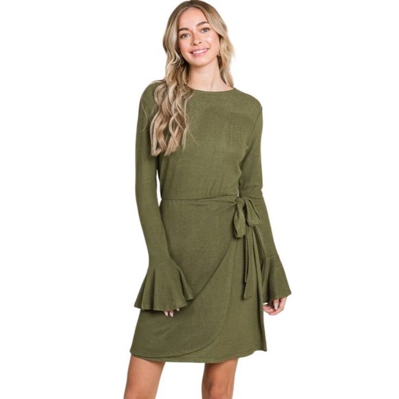 Culture Code Black Ruffle Long Sleeve Wrap Tie Dress CHD1390L - Picture 6 of 12